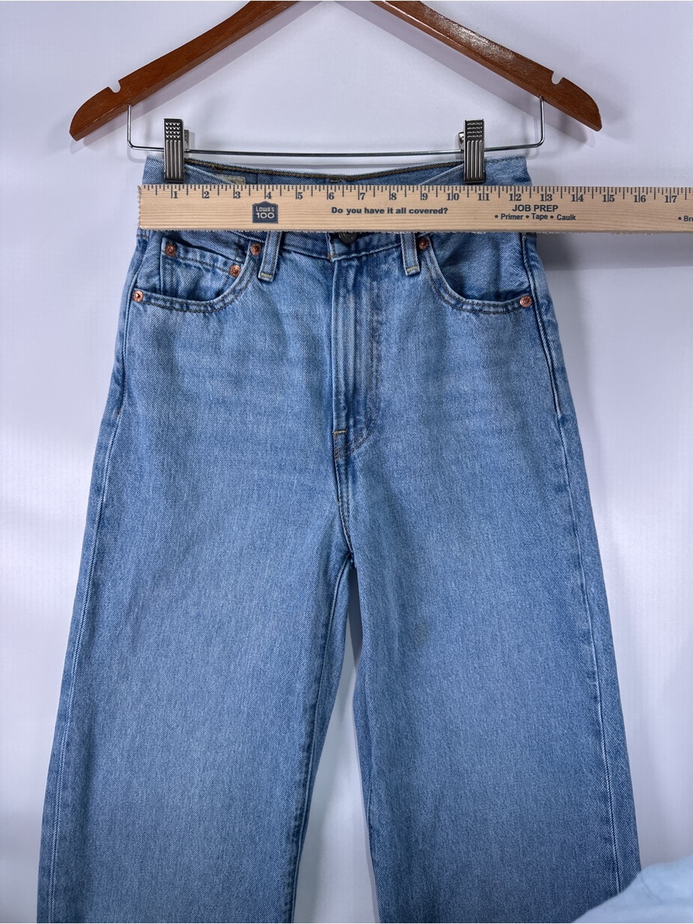 Levi's Premium Ribcage Wide Leg Jeans Raw Hem 100% Cotton Blue Size 25 - Picture 12 of 15